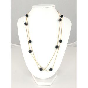 Gold Tone and‎ Black Swarovski Crystal Beads 18" Dainty Chain Necklace Signed